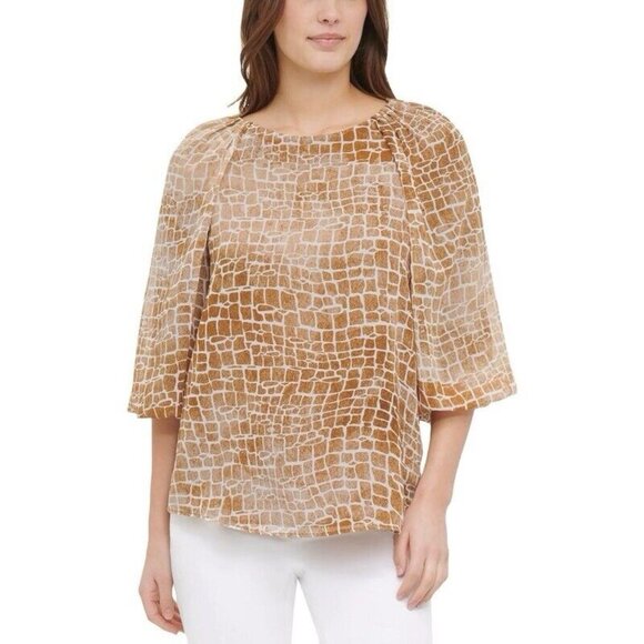 Calvin Klein Women’s Flowy Blouse‎ / Size XL Giraffe Print - Picture 1 of 9